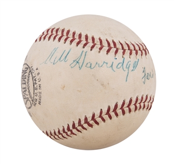 William Harridge, Ford Frick, and Warren Giles Baseball Commissioners Triple Signed Vintage ONL Giles Baseball (PSA/DNA)